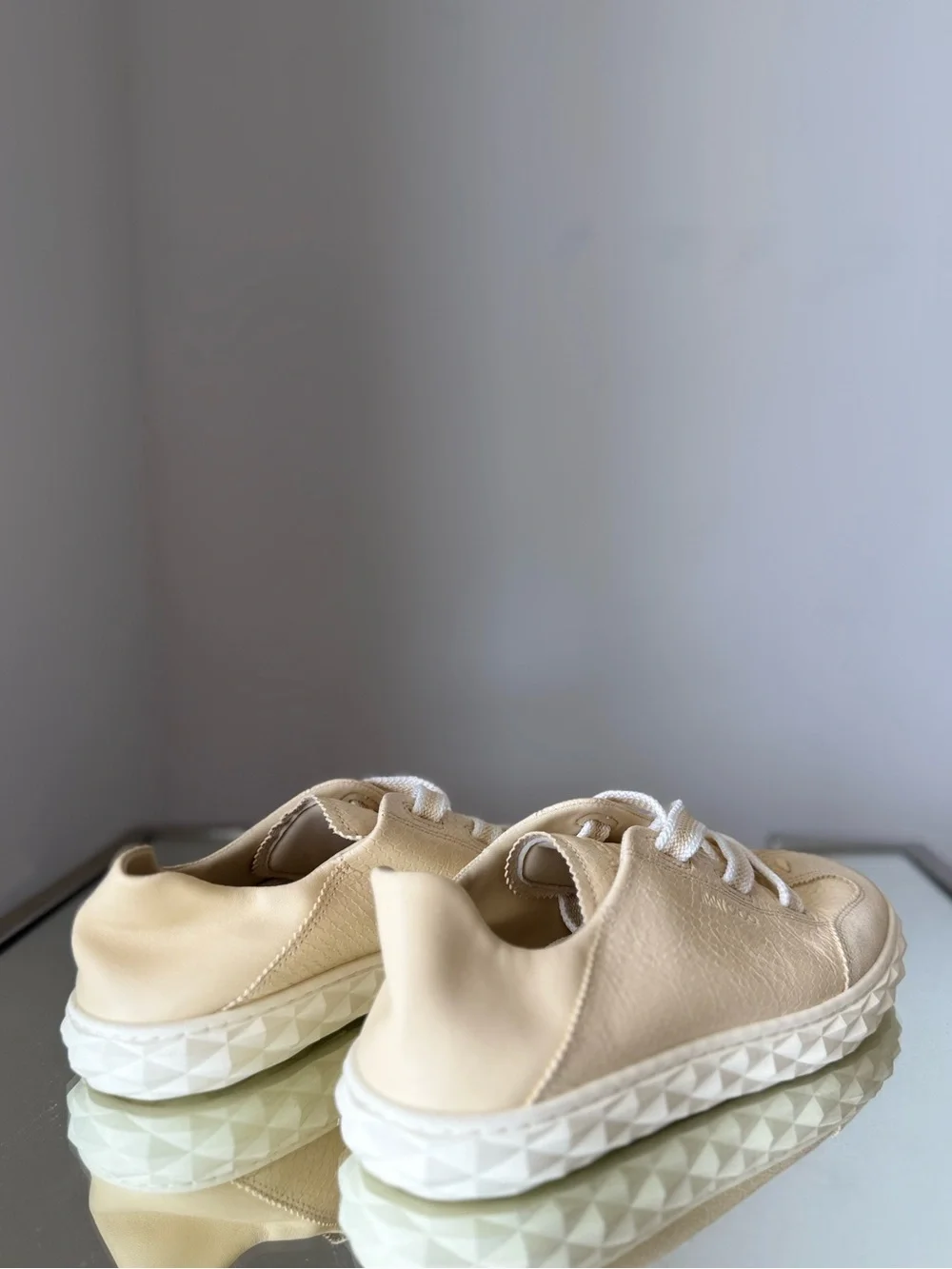 New JIMMY CHOO Diamond Light Flex Leather Low-Top Trainers $625 38.5